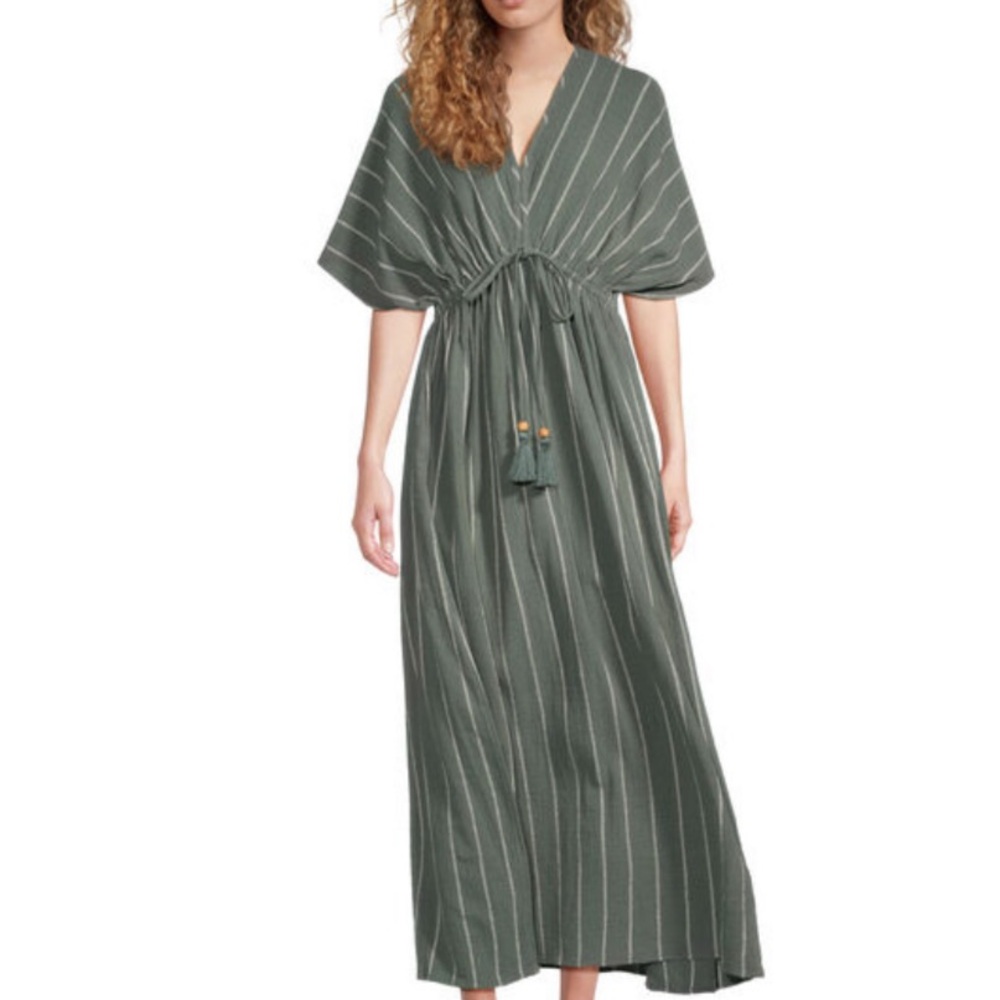 Cost Plus World Market Green Striped Maxi Dress
